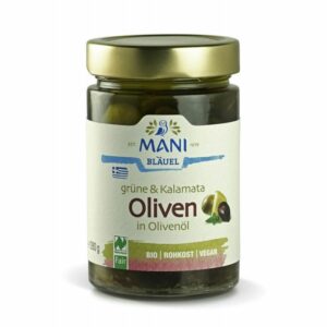 Mani - Bio Grüne & Kalamata Oliven in Olivenöl mit Zitrone