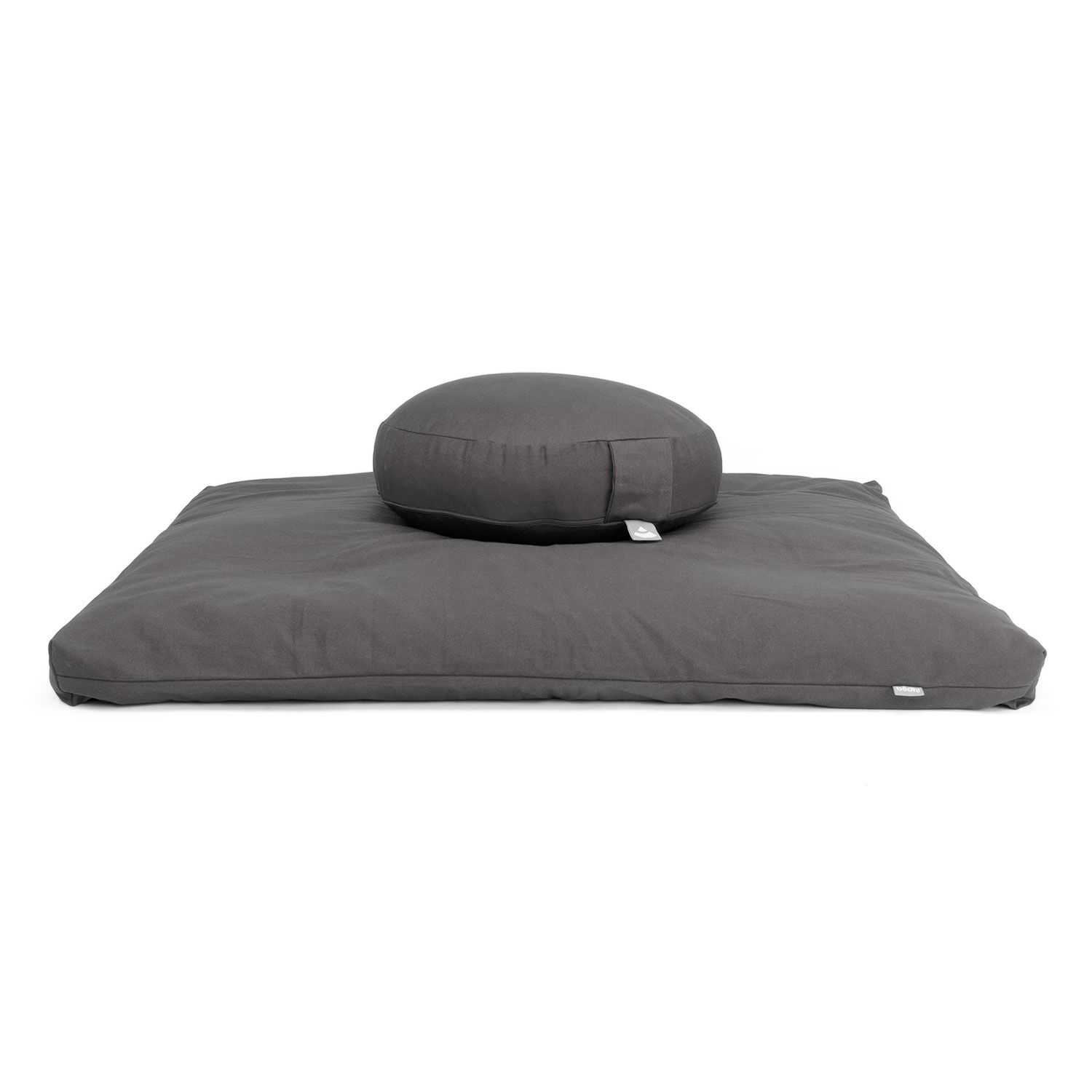 Medi-Set Eco: Meditationskissen Rondo Flach ECO Dinkel & Meditationsmatte Zabuton ECO Anthrazit