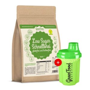 GreenFood Nutrition Low Sugar schneller Brei ohne Gluten und Lactose Reis + 300ml Shaker