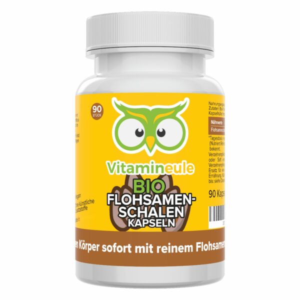 Bio Flohsamenschalen Kapseln - hochdosiert - Qualität aus Deutschland - ohne Zusätze - Vitamineule®