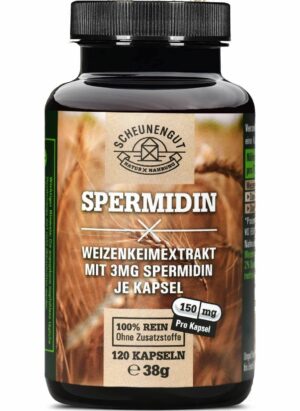 Scheunengut® Spermidin -3mg Spermidin pro Kapsel- 100% natürlich aus Weizenkeimextrakt I vegan