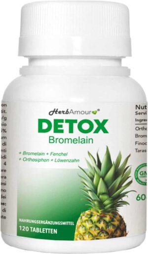 Detox Bromelain Stark Und Effektiv Entwässernd Und Harntreibend 120 Hochdosierten Tabletten