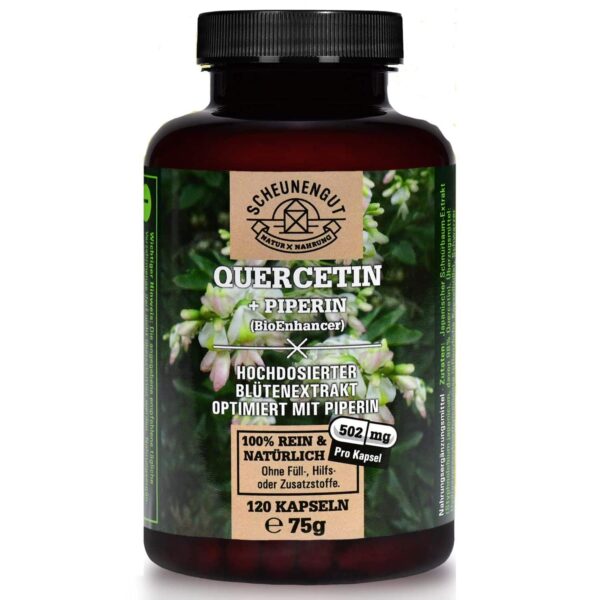 Scheunengut® Quercetin -Blütenextrakt aus japanischem Schnurbaum- 500mg pro Kapsel + Piperin I vegan
