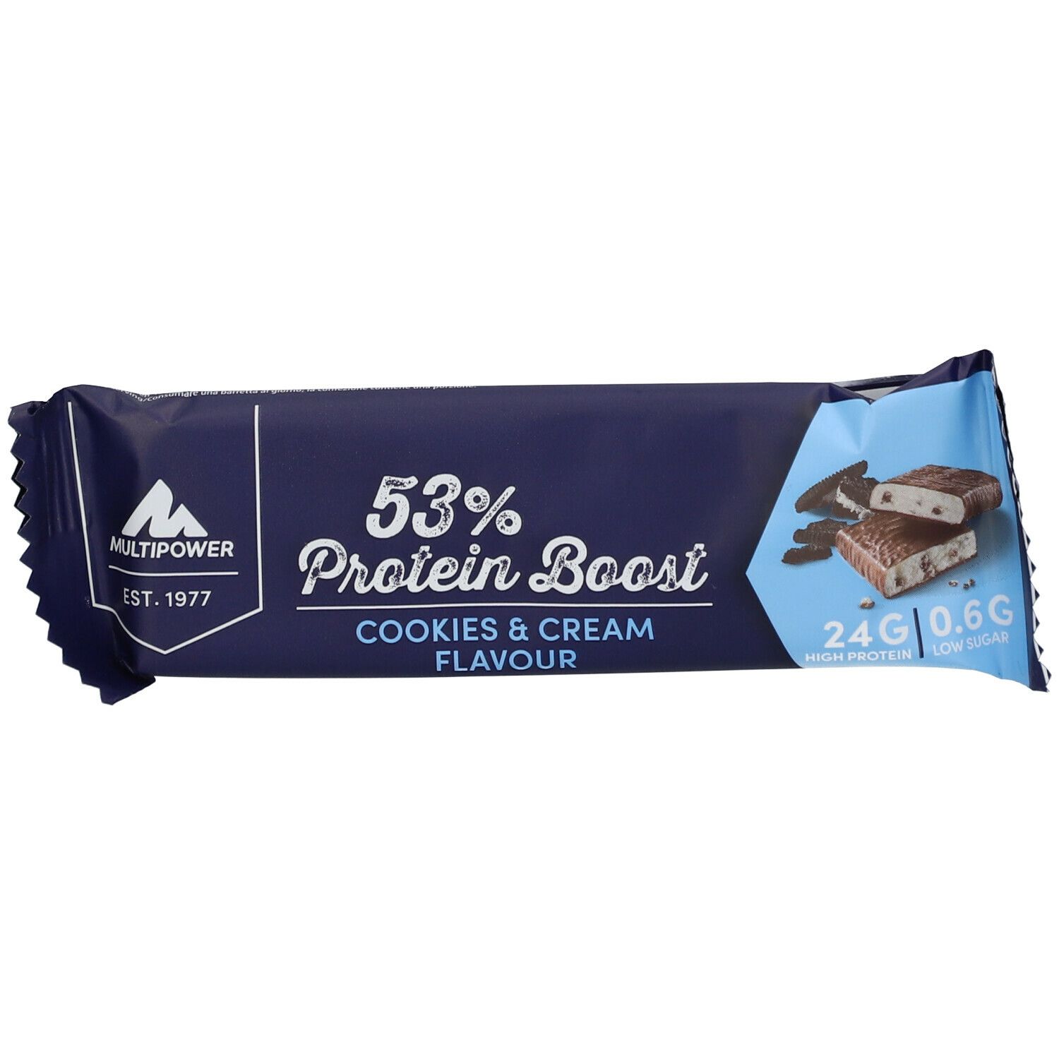 Multipower 53 % Protein Boost Riegel Cookies & Cream